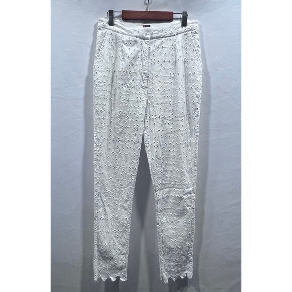 Free People Pants - FREE PEOPLE White Eyelet High Waisted Trouser Pants Women's Size 6 (28x26)